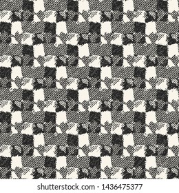 Monochrome Twisted Zigzag Brushed Textured Background. Seamless Pattern.