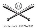 Monochrome two crossed baseball bats, icon sports tool. Vector illustration, isolated on white background. Simple shape for design logo, emblem, symbol, sign, badge, label, stamp