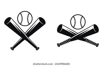 Monochrome two crossed baseball bats, icon sports tool. logo design Vector illustration, isolated on white background