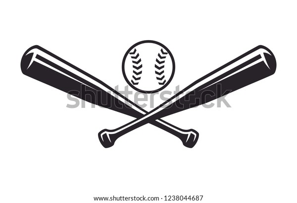 白黒2つが交差する野球用バット アイコンスポーツ用具 白い背景にベクターイラスト デザインロゴ エンブレム シンボル 記号 バッジ ラベル スタンプの単純な形状 のベクター画像素材 ロイヤリティフリー