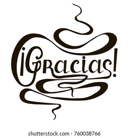 Monochrome typography banner Gracias, means thanks in spanish language, swirls hand drawn lettering stock vector illustration