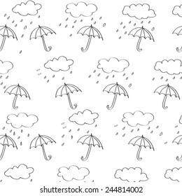 monochrome umbrellas pattern with clouds