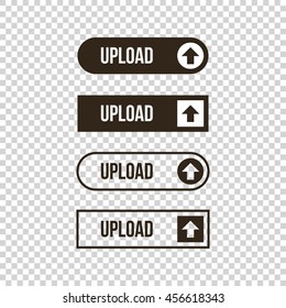 Monochrome upload flat design, outlined web button set, collection on transparent background.
