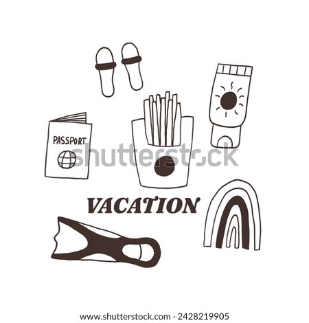 Monochrome vacation Item. Vector doodle hand drawn black and white illustration posters t-shirts and stickers