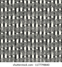 Monochrome Variegated Striped Graphic Motif Distressed Textured Background. Seamless Pattern.