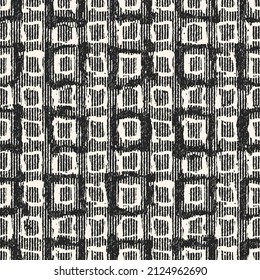 Monochrome Variegated Stroke Textured Checked Pattern