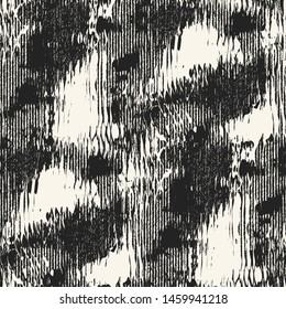 Monochrome Variegated Stroke Textured Distressed Background. Seamless Pattern. 