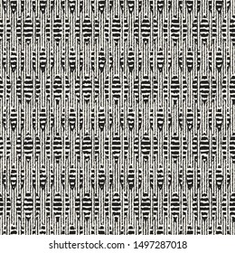 Monochrome Variegated Stroke Textured Ethnic Mesh Graphic Motif. Seamless Pattern.