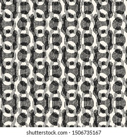 Monochrome Variegated Textured Ikat Loops Graphic Motif. Seamless Pattern.