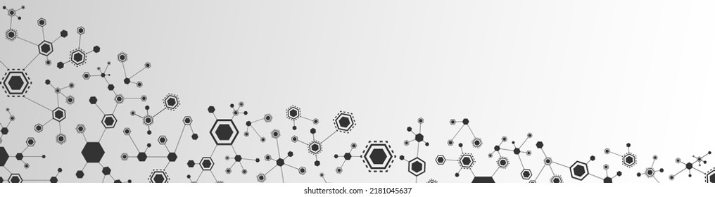 Marco de fondo abstracto del vector monocromo. Textura de hexágonos conectados. Estructura de la molécula. Estrellas. Comunicación digital. Seguridad de la información. Cartel de tecnología, medicina, negocios.	
