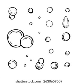 Monochrome vector abstract bubbles in various organic shapes set painted by black inks. Water drops for modern graphic designs, minimalist decorations, textile patterns, and creative background