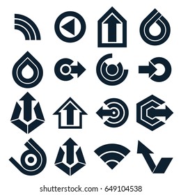 Monochrome vector abstract shapes, different business icons and design elements collection. Geometric abstract arrows for use as navigation pictograms and app buttons.