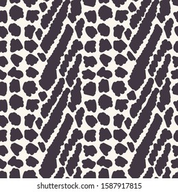 Monochrome Vector Animal Skin Texture. Abstract Cat Dot, Giraffe or Spotted Appaloosa Effect Textured Background. Rough Hand Drawn Rugged Graphic Style Seamless Pattern. Zebra Mix Repeat Tile EPS 10
