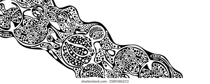 Monochrome vector background frame with a dynamic texture. Chaotic waves, particles, and circles create an engaging design. Ideal for presentations, technology, medicine, and business applications.