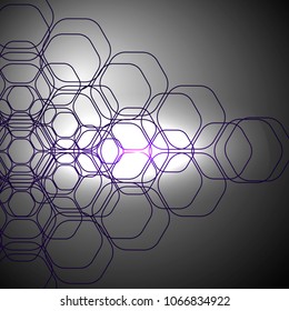 Monochrome vector background. Hexagon style image.