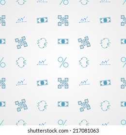 Monochrome vector background for internet banking. Seamless vector pattern with blue signs for online internet banking on gray background.