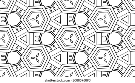 Monochrome vector background. Modern collection seamless patterns hexagon. Geometric decor for website, card, textile, print.