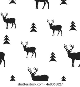 monochrome vector background. pattern with deer. winter background