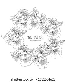 monochrome vector black and white picture of flowers and inscription beautiful day