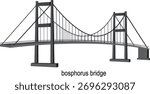 Monochrome vector of Bosphorus Bridge, suspension design, clean lines, isolated white background
