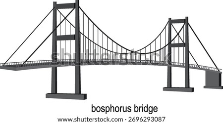 Monochrome vector of Bosphorus Bridge, suspension design, clean lines, isolated white background