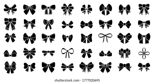 Monochrome vector bows and ribbons set. Holiday illustrations isolate