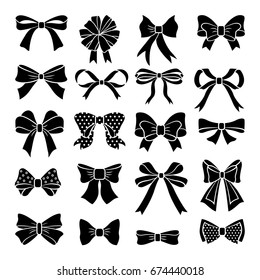 Monochrome vector bows and ribbons set. Holiday illustrations isolate