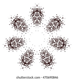 Monochrome vector circle shape frame illustration. Card, poster, banner design element.