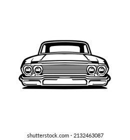 Monochrome Vector Classic Car Front View Isolated On White Background