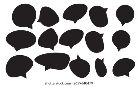 Monochrome Vector Collection of Speech Bubbles: Black Silhouette Shapes for Messaging and Social Communication Design, Offering Versatile Graphic Elements