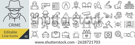 Monochrome Vector Crime Line Icon Set
