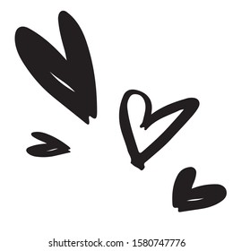 Monochrome vector cute print of hearts drawn by hand.