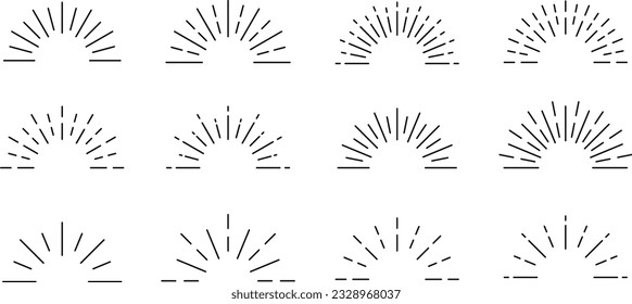 Conjunto de ráfagas de sol decorativas de vectores monocromos