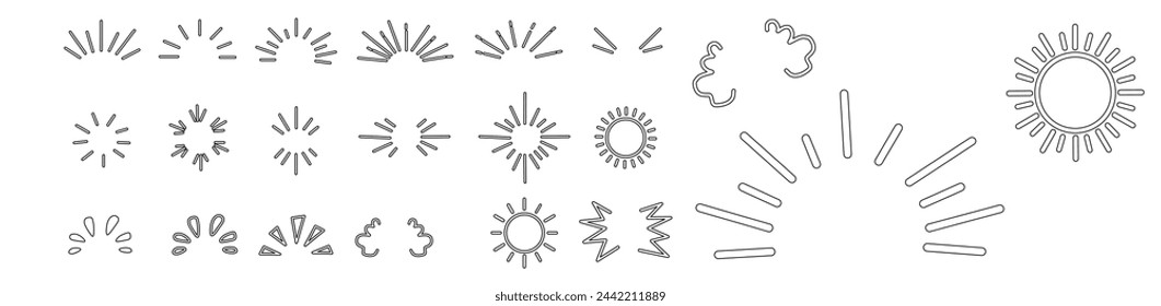 Vector Monocromo Decorativo Sunburst Set.