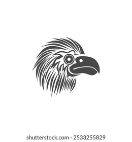 Monochrome vector design featuring a stylized bird head with feather details, symbolizing strength and freedom. Perfect for logos, tattoos, or decorative designs.