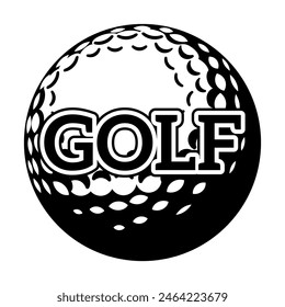 Monochrome vector design template with golf ball and inscription.