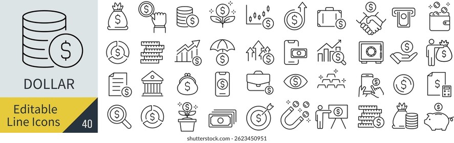 Monochrome Vector Dollar Line Icon Set
