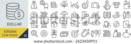 Monochrome Vector Dollar Line Icon Set