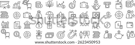 Monochrome Vector Dollar Line Icon Set