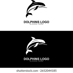 Diseño de logotipo de delfín de Vector monocromo