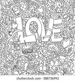 Monochrome vector doodle for love theme
