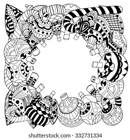 Monochrome vector doodles hand drawn New Year and Christmas background