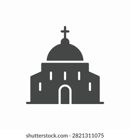 Monochrome vector drawing of a church with a dome and cross on top