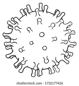 monochrome vector drawing of a corona virus. comic, close-up, virus, covid-19, isolated.