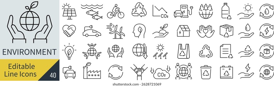 Monochrome Vector Environmental Line Icon Set

