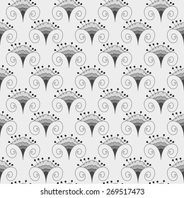 Monochrome vector floral simple seamless pattern.