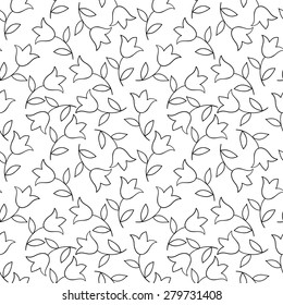 Monochrome vector flower seamless pattern. Black and white  cute background.