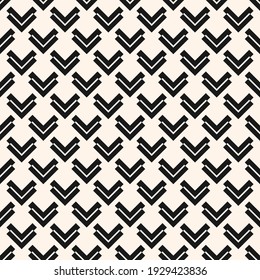 Monochrome vector geometric seamless pattern. Abstract texture with diamond grid, arrow shapes. Stylish modern black and white geometrical background. Simple repeat geo design for decor, print, wrap