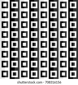 Monochrome vector geometric seamless square abstract pattern. Modern bold print with black and white rectangle shape for fashion, wallpaper, texture, fabric. Vintage plaid background in retro style.