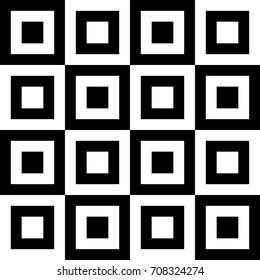 Monochrome vector geometric seamless square abstract pattern. Modern bold print with black and white rectangle shape for fashion, wallpaper, texture, fabric. Vintage plaid background in retro style.